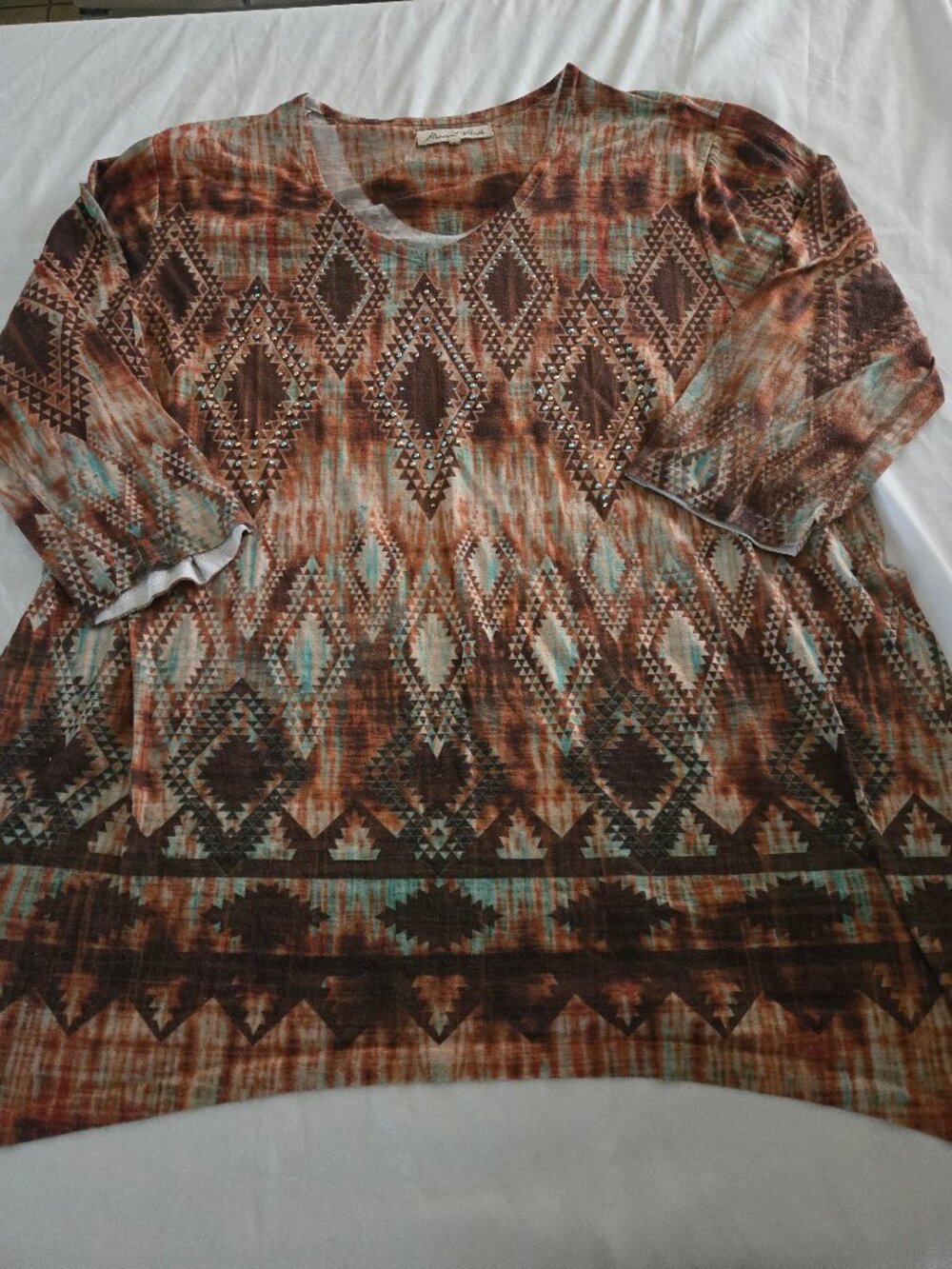 Pleasant Shade Women's Copper Southwest 3/4 Sleeve Blouse (L)